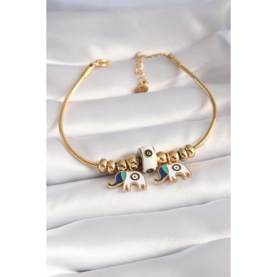 316L Çelik Gold Renk Fil Figür Kadın Bileklik - TJ-BB5958