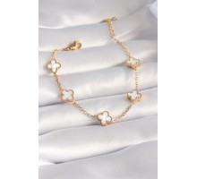 316L Çelik Gold Renk Beyaz Yonca Model Kadın Bileklik - TJ-BB5963