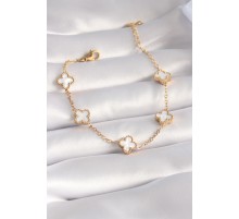 316L Çelik Gold Renk Beyaz Yonca Model Kadın Bileklik - TJ-BB5963