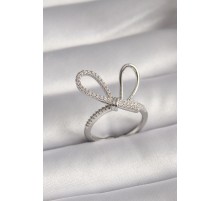 Pirinç Gümüş Renk Zirkon Taşlı Düğüm Model Kadın Yüzük - TJ-BYK3086