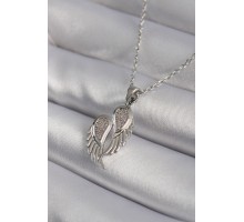 316L Çelik Gümüş Renk Zirkon Taşlı Kanat Model Kadın Kolye - TJ-BKO8347