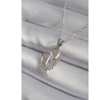 316L Çelik Gümüş Renk Zirkon Taşlı Kanat Model Kadın Kolye - TJ-BKO8347