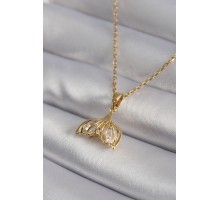 316L Çelik Gold Renk Zirkon Taşlı Balık Kuyruğu Model Kadın Kolye - TJ-BKO8348