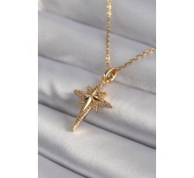 316L Çelik Gold Renk Zirkon Taşlı Kutup Yıldızı Model Kadın Kolye - TJ-BKO8349
