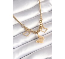 316L Çelik Gold Renk Simli Kelebek Model Kadın Kolye - TJ-BKO8360