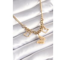 316L Çelik Gold Renk Simli Kelebek Model Kadın Kolye - TJ-BKO8360