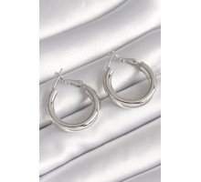 Pirinç Gümüş Renk Halka Model Kadın Küpe - TJ-BKP8713