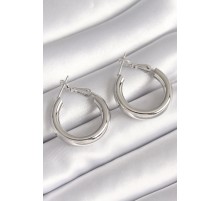 Pirinç Gümüş Renk Halka Model Kadın Küpe - TJ-BKP8713