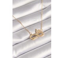 316L Çelik Gold Renk Zirkon Zincir Taşı Sonsuzluk Kelebek Model Kadın Kolye - TJ-BKO8386