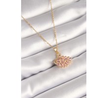 316L Çelik Gold Renk Zincir Pembe Zirkon Taşlı Kuğu Model Kadın Kolye - TJ-BKO8400
