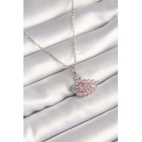 316L Çelik Gümüş Renk Zincir Pembe Zirkon Taşlı Kuğu Model Kadın Kolye - TJ-BKO8401