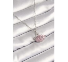 316L Çelik Gümüş Renk Zincir Pembe Zirkon Taşlı Kuğu Model Kadın Kolye - TJ-BKO8401