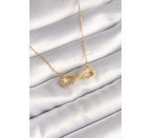 316L Çelik Gold Renk Zincir Zirkon Taşlı Sonsuzluk Model Kadın Kolye - TJ-BKO8410