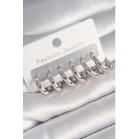 Pirinç Gümüş Renk Halka Model Kadın Küpe Seti - TJ-BKP8764