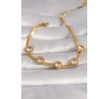 316L Çelik Gold Renk Zirkon Taşlı İtalyan Zincir Model Kadın Bileklik - TJ-BB6007