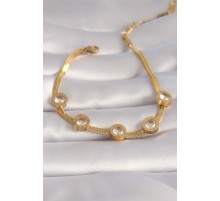 316L Çelik Gold Renk Zirkon Taşlı İtalyan Zincir Model Kadın Bileklik - TJ-BB6007