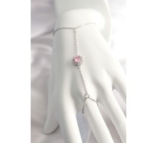 316L Çelik Gümüş Renk Pembe Zirkon Taşlı Kalp Şahmeran - TJ-SN552