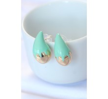 Minimal Turkuaz Mineli Çift Renk Damla Küpe - TJ-BKP8867