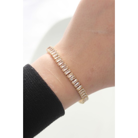 Pirinç Zirkon Taşlı Gold Renk Su Yolu Bileklik - TJ-BB6044