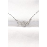 316L Çelik Silver Renk Zirkon Taşlı Kalpli Kanat Kolye TJ-BKO8515