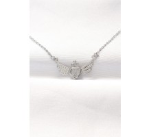 316L Çelik Silver Renk Zirkon Taşlı Kalpli Kanat Kolye - TJ-BKO8515