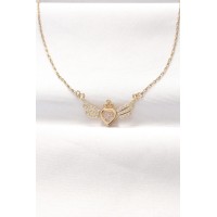 316L Çelik Gold Renk Zirkon Taşlı Kalpli Kanat Kolye TJ-BKO8516