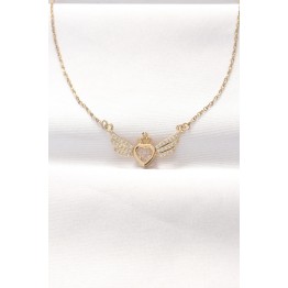 316L Çelik Gold Renk Zirkon Taşlı Kalpli Kanat Kolye TJ-BKO8516