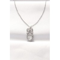 316L Çelik Silver Renk Zirkon Taşlı Kalpli Fiyonk Kolye TJ-BKO8519