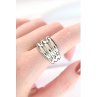 Silver Renk Ayarlanabilir Çizgili Bombe Yüzük TJ-BYK3118