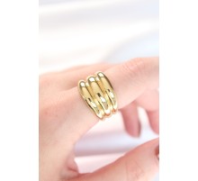 Gold Renk Ayarlanabilir Çizgili Bombe Yüzük - TJ-BYK3119