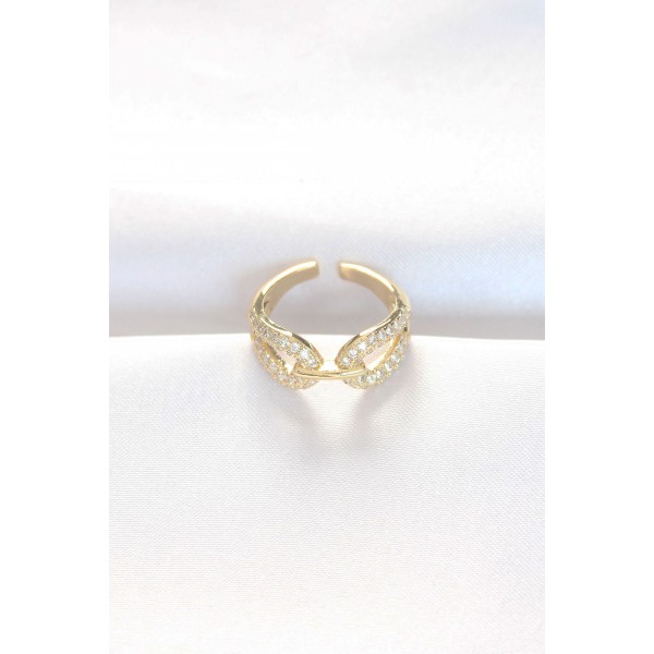 Zirkon Taşlı Gold Renk Ayarlanabilir Yüzük - TJ-BYK3109