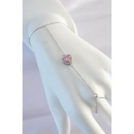 316L Çelik Gümüş Renk Pembe Zirkon Taşlı Kalp Model Şahmeran - TJ-SN582