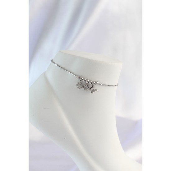 316L Çelik Gümüş Renk Minimal Kelebek Tasarımlı Halhal - TJ-HH1570