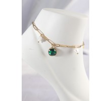 316L Çelik Gold Renk Zümrüt Taş Tasarımlı Halhal - TJ-HH1592