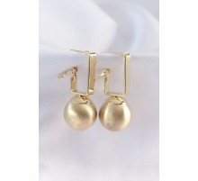 Pirinç Gold Renk Dikdörtgen Detay Oval Küpe - TJ-BKP8915