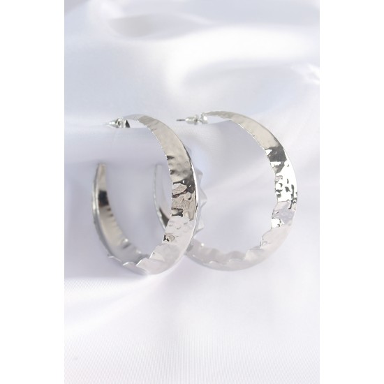 Pirinç Gümüş Renk Yaprak Desenli Halka Küpe - TJ-BKP8922