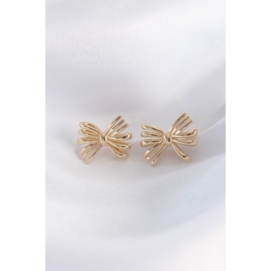 Pirinç Gold Renk Fiyonk Küpe - TJ-BKP8930