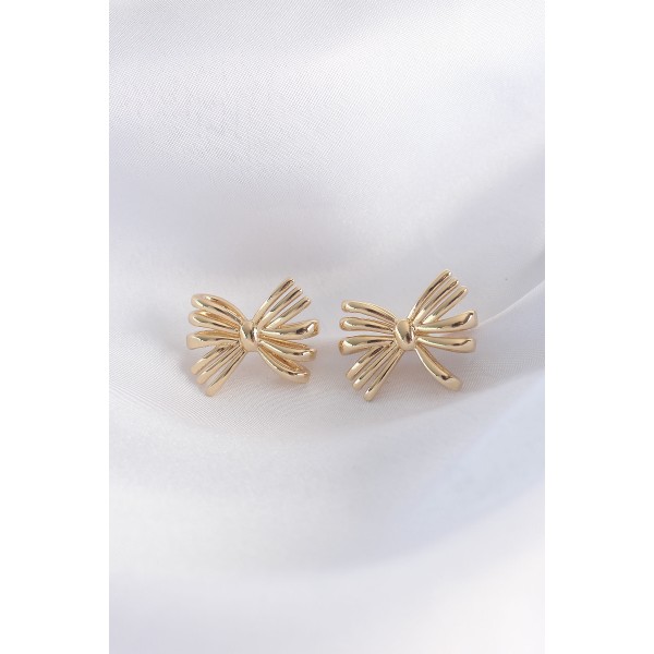 Pirinç Gold Renk Fiyonk Küpe - TJ-BKP8930