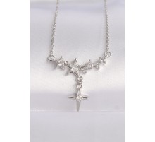 316L Çelik Zincir Gümüş Renk Zirkon Taşlı Yıldız Kolye - TJ-BKO8610