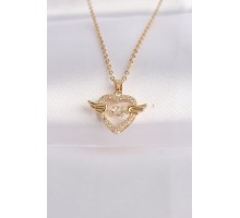 316L Çelik Zincir Altın Renk Zirkon Taşlı Kanatlı Kalp Kolye - TJ-BKO8628