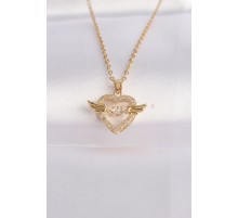 316L Çelik Zincir Altın Renk Zirkon Taşlı Kanatlı Kalp Kolye - TJ-BKO8628