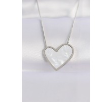 316L Çelik Zincir Gümüş Renk Mermer Desenli Kalp Kolye - TJ-BKO8656