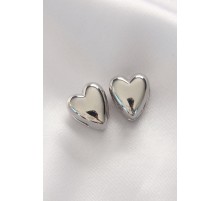 Pirinç Gümüş Renk Minimal Bombeli Kalp Küpe - TJ-BKP8969