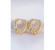 Pirinç Gold Renk Tırtık Detay Bombeli Halka Küpe - TJ-BKP8972