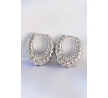 Pirinç Gümüş Renk Tırtık Detay Bombeli Halka Küpe - TJ-BKP8973