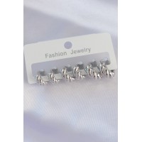 Pirinç Gümüş Renk Minimal Tırtıklı Küpe Seti TJ-BKP8991