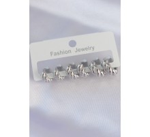 Pirinç Gümüş Renk Minimal Tırtıklı Küpe Seti - TJ-BKP8991