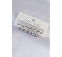 Pirinç Gümüş Renk Oval Bombeli Küpe Seti - TJ-BKP9001