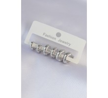 Pirinç Gümüş Renk Oval Bombeli Küpe Seti - TJ-BKP9001