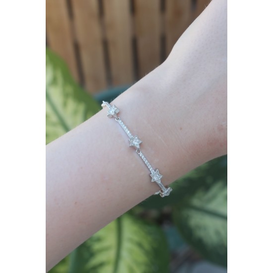 Vip Seri Pirinç Zirkon Taşlı Gümüş Renk Halley Model Bileklik - TJ-BB6061